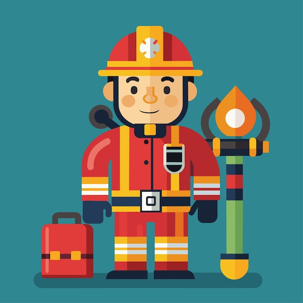 Flat Style Vector Firefighter Character Illustration