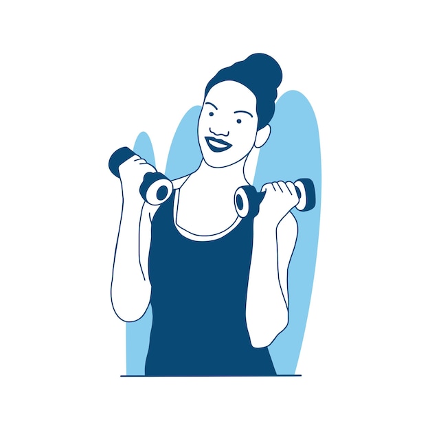 flat style vector illustration beautiful girl holding barbell. Fitness, gym, bodybuilding