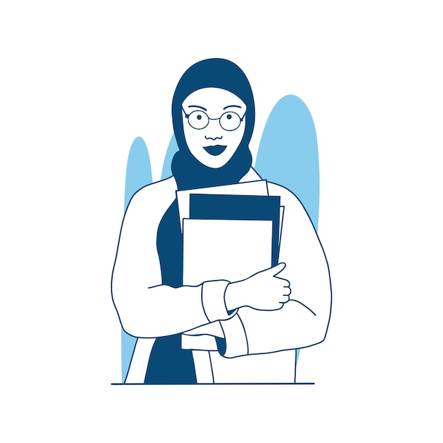 flat style vector illustration a moslem girl holding Document