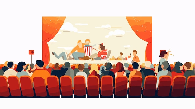 Vector flat style vector illustration of people watching movie