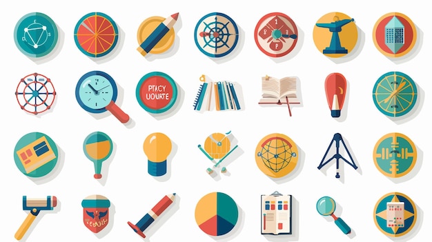 Vector flat style vector set of school subjects icons for education designs