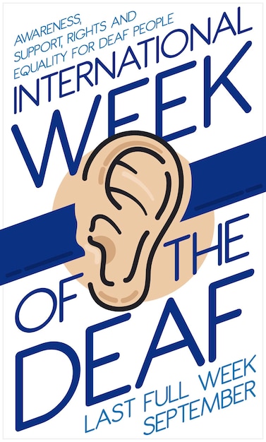 Flat style with human ear and blue lines like deafness symbol during International Week of the Deaf