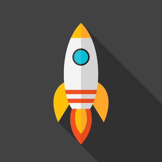 Flat stylized rocket. Flat stylized object with long shadow