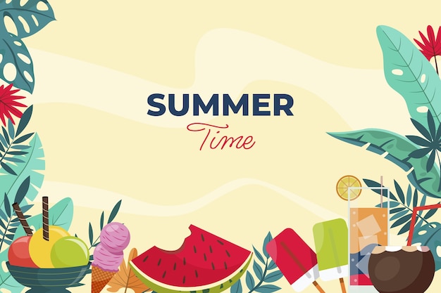 Flat summer background with desserts