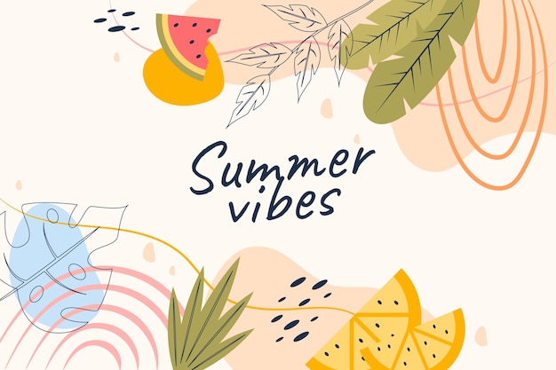 Flat summer background with leaves