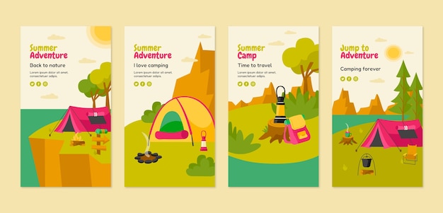 Flat summer camping instagram stories collection