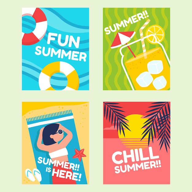 Flat summer cards collection