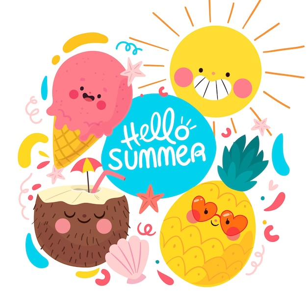 Flat summer illustration with pineapple and ice cream