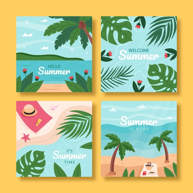 Flat summer instagram posts collection