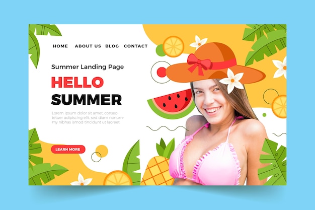 Flat summer landing page template with photo