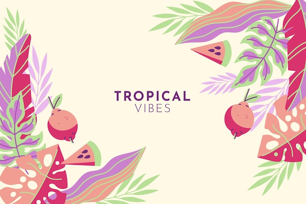 Flat summer tropical background with vegetation and fruit