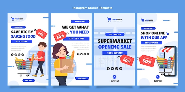 Flat supermarket instagram stories collection