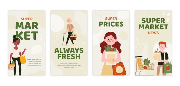 Flat supermarket instagram stories collection