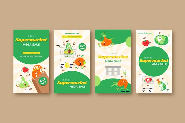 Flat supermarket instagram stories collection