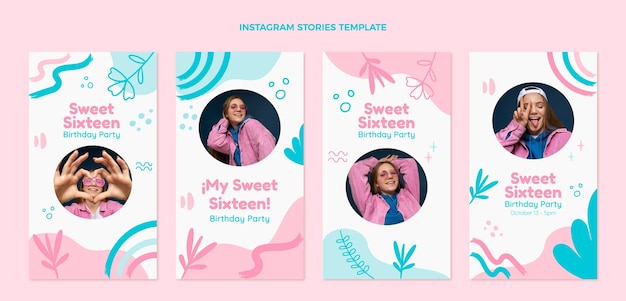 Flat sweet 16 instagram stories collection