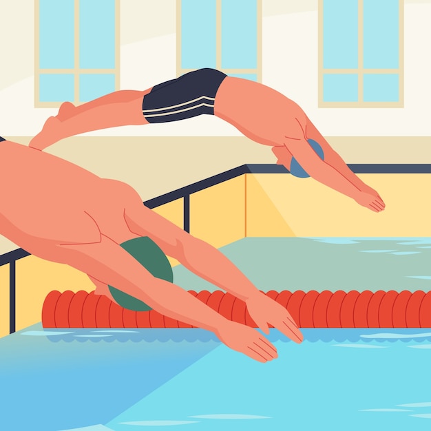 Vector flat swimming competition illustration