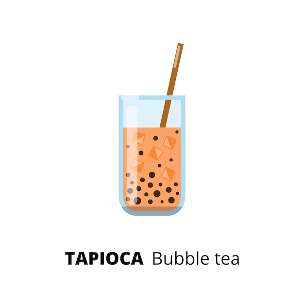 Vector flat tapioca bubble tea in glass