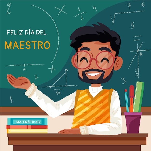 Flat teacher's day illustration in spanish