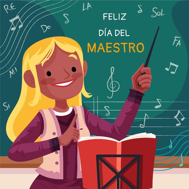 Flat teacher's day illustration in spanish