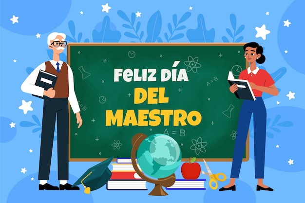 Flat teacher's day in spanish background