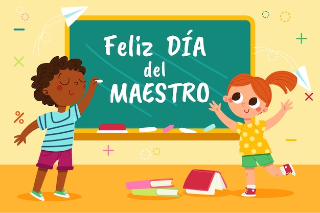 Flat teacher's day in spanish background