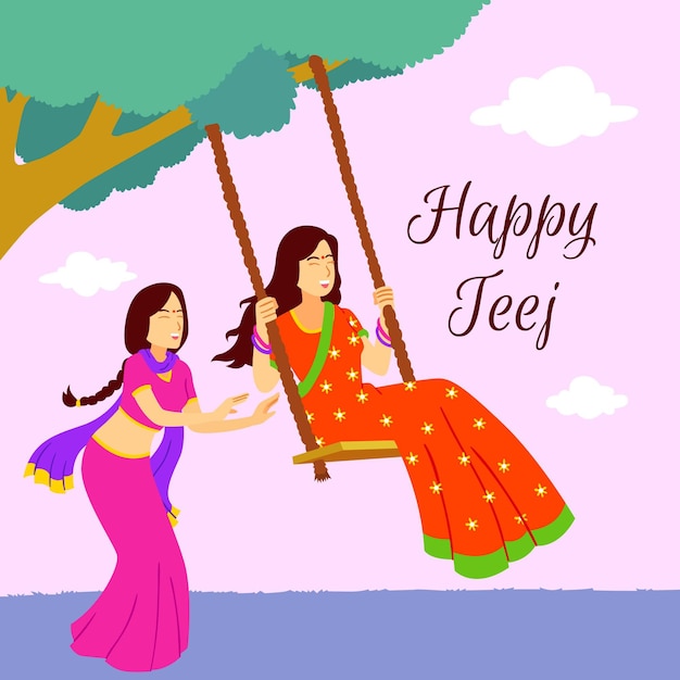 Flat teej festival illustration