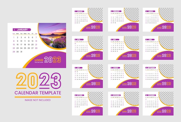 Flat template for 2023 new year calendar design