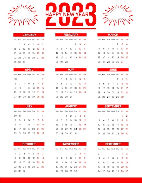 Flat template for 2023 new year calendar