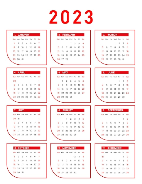 Flat template for 2023 new year calendar