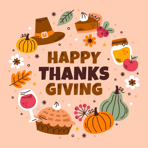 Flat text illustration for thanksgiving day celebration