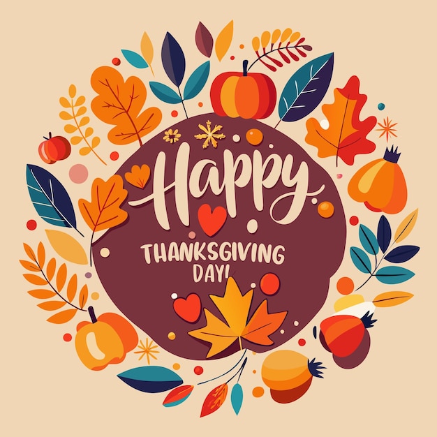 Vector flat thanksgiving background with dried leaves