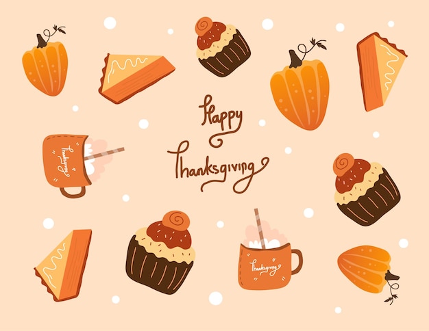 flat thanksgiving food set for Thanksgiving concept with flat design resources and background