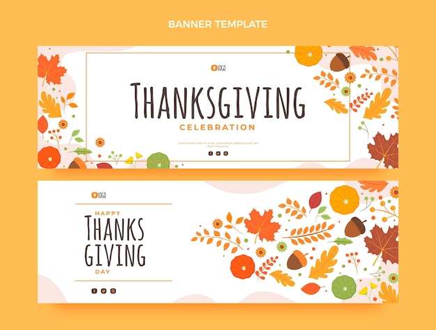 Flat thanksgiving horizontal banners set