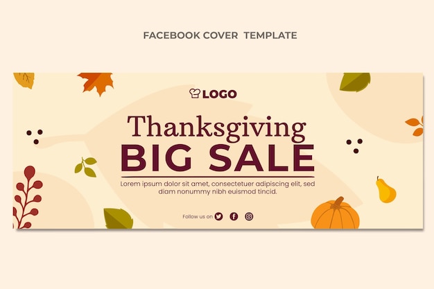 Flat thanksgiving social media cover template