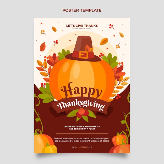 Flat thanksgiving vertical poster template