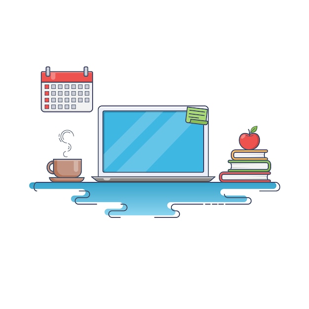 Flat thin line vector illustration of Creative Workspace