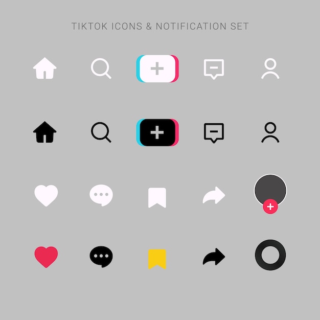 Flat tiktok icons and notifications set