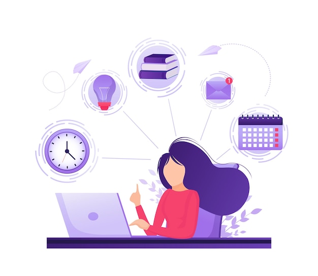 Flat time management for report design Isometric vector illustration Time management