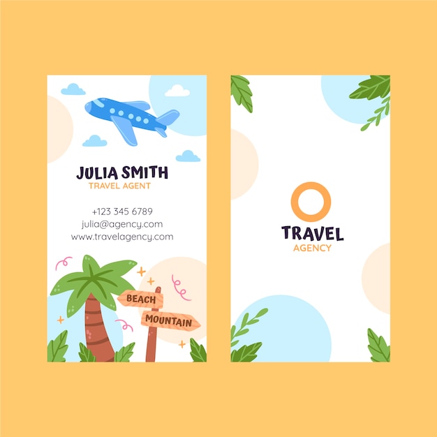 Flat travel agency vertical business card template