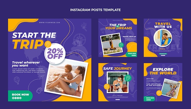 Flat travel instagram post template