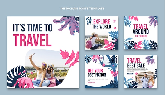 Vector flat travel instagram posts template