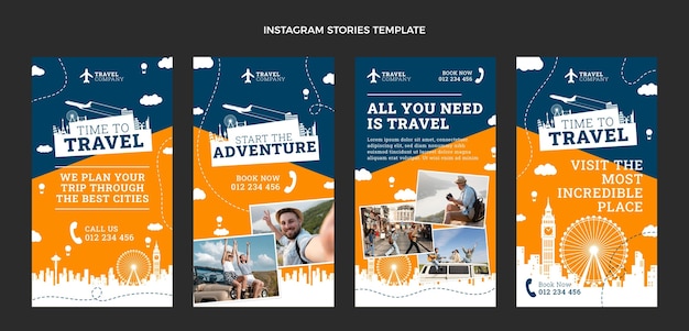 Flat travel instagram stories collection