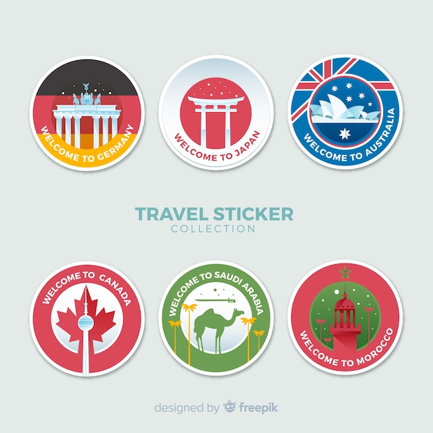 Flat travel stickers collection