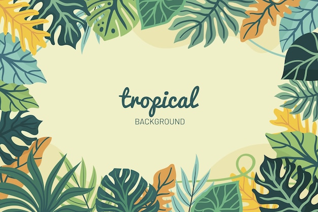 Flat tropical summer background with leaves