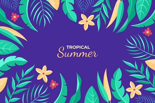 Flat tropical summer background with leaves