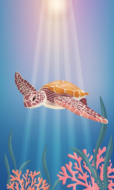 Flat turtle under water life vector