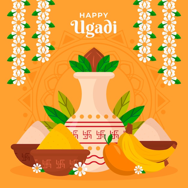 Flat ugadi illustration