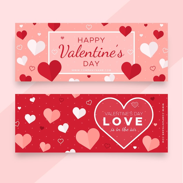 Flat valentine's day banners with hearts