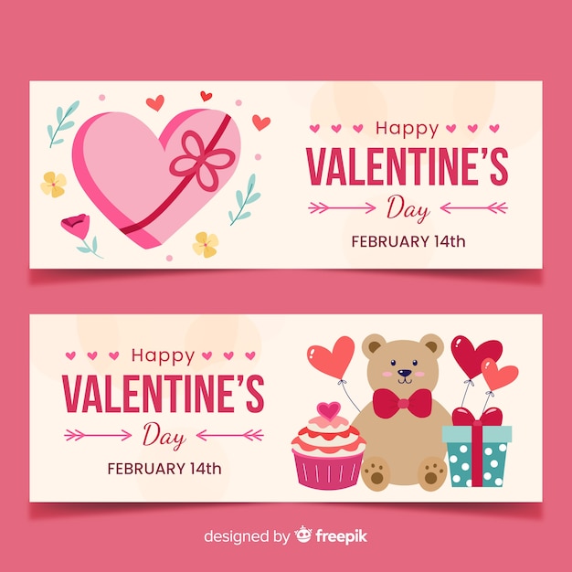 Flat valentine's day banners