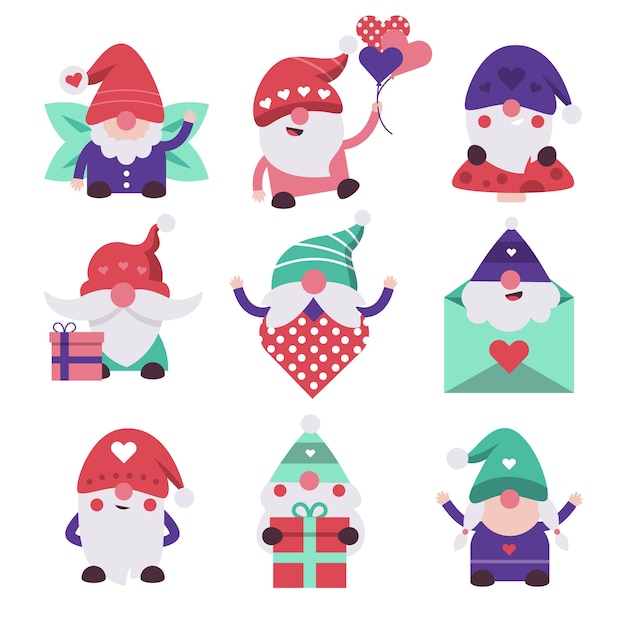 Flat valentine's day gnomes collection